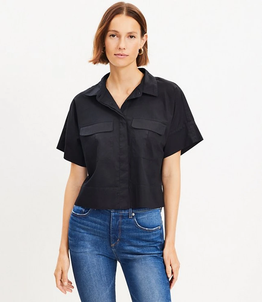 Petite Cotton Blend Modern Drop Shoulder Pocket Shirt