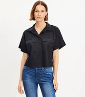 Petite Cotton Blend Modern Drop Shoulder Pocket Shirt