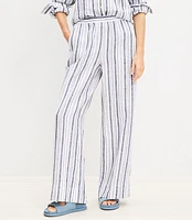 Pull On Wide Leg Pants Striped Linen