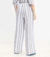 Pull On Wide Leg Pants Striped Linen