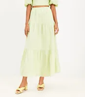 LOFT Beach Tiered Linen Midi Skirt