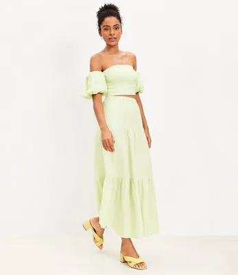 LOFT Beach Tiered Linen Midi Skirt