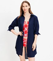 LOFT Beach Oversized Linen Pocket Shirtdress