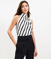 Petite Striped Back Ribbon Halter Top