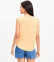 Petite Twist Cuff Linen Blend Scoop Neck Tee