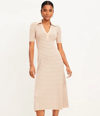 Petite Stripe Ribbed Collared Midi Sweater Dress