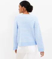 Petite Striped Button Sleeve Split Neck Sweater