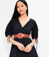 Petite Tie Puff Sleeve Midi Dress