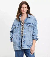 Petite Oversized Denim Trucker Jacket Light Wash Indigo