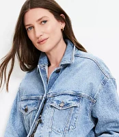 Petite Oversized Denim Trucker Jacket Light Wash Indigo