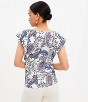 Petite Paisley Flutter Sleeve V-Neck Top