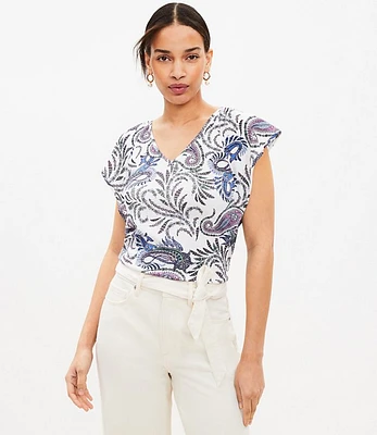 Petite Paisley Flutter Sleeve V-Neck Top