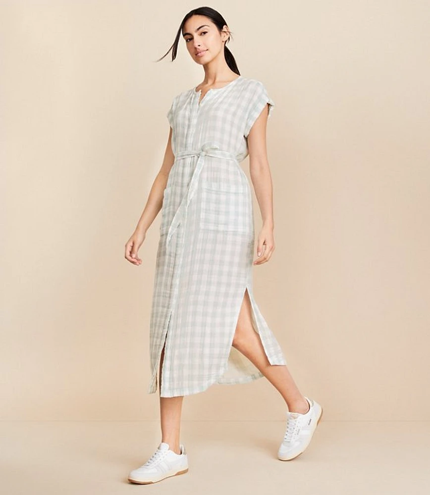 Lou & Grey Gingham Triple Cloth Maxi Dress