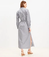 Petite Striped Poplin Belted Pocket Shirtdress