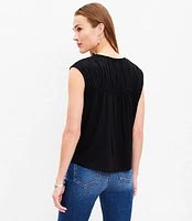 Petite Shirred Tie Neck Top