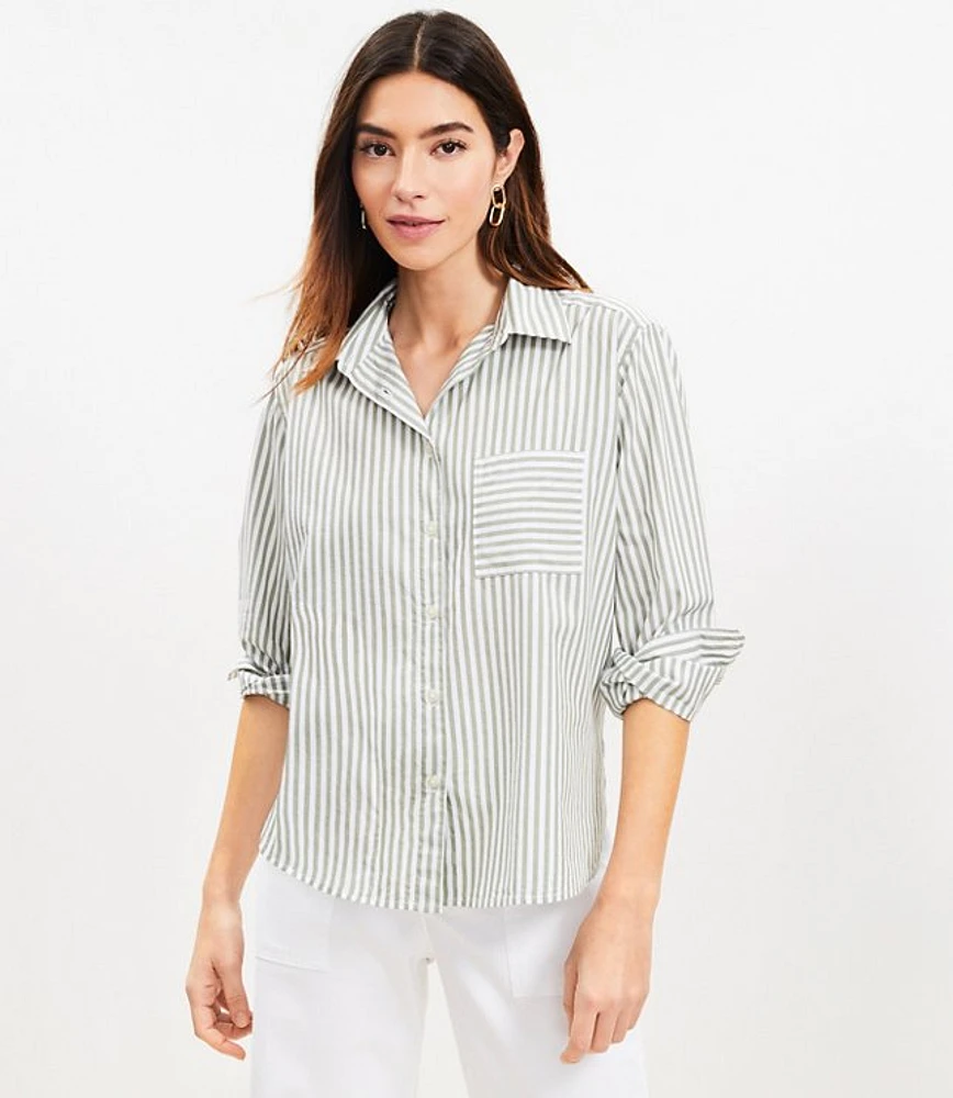 Petite Stripe Cotton Blend Relaxed Pocket Shirt