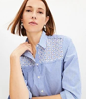 Petite Striped Poplin Pleated Yoke Shirtdress