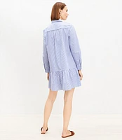Petite Striped Poplin Pleated Yoke Shirtdress