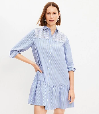 Petite Striped Poplin Pleated Yoke Shirtdress