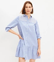 Petite Striped Poplin Pleated Yoke Shirtdress