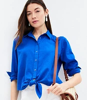 Tie Front Linen Blend Shirt