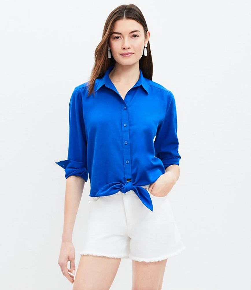 Tie Front Linen Blend Shirt