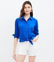 Tie Front Linen Blend Shirt