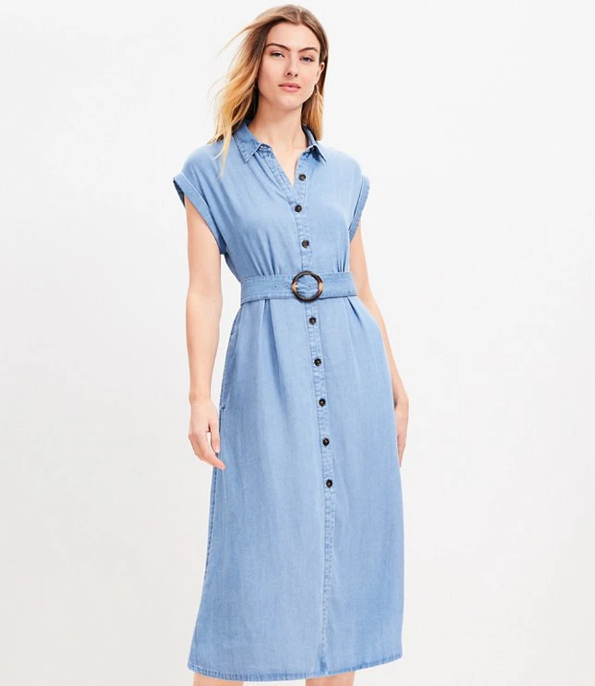 Petite Chambray Midi Pocket Shirtdress