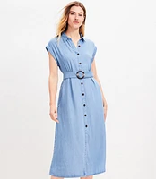 Petite Chambray Midi Pocket Shirtdress