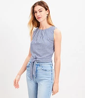 Gingham Pleated Tie Waist Bubble Tank Top