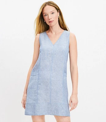 Chambray Linen Pocket Sheath Dress