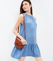 Petite Chambray Ruched Flounce Swing Dress