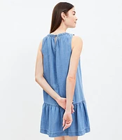 Petite Chambray Ruched Flounce Swing Dress