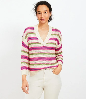 Petite Textured Stripe V-Neck Sweater