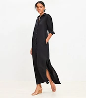 Petite Linen Blend Pocket Maxi Shirtdress