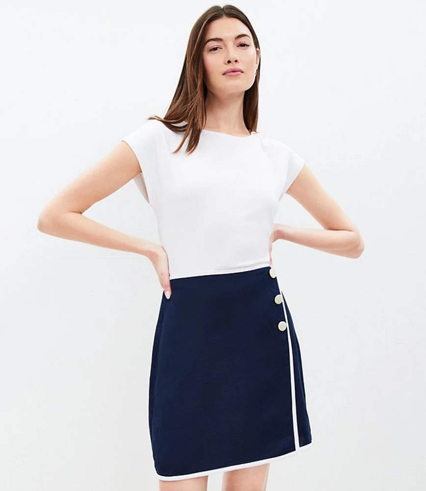 Tipped Linen Blend Wrap Skirt