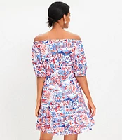 Petite Scribble Ruffle Off The Shoulder Mini Dress