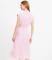 Petite Poppy Stripe Linen Blend Pocket Midi Shirtdress