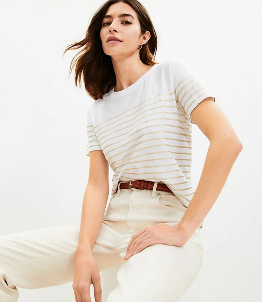 Petite Shimmer Stripe Everyday Crew Tee