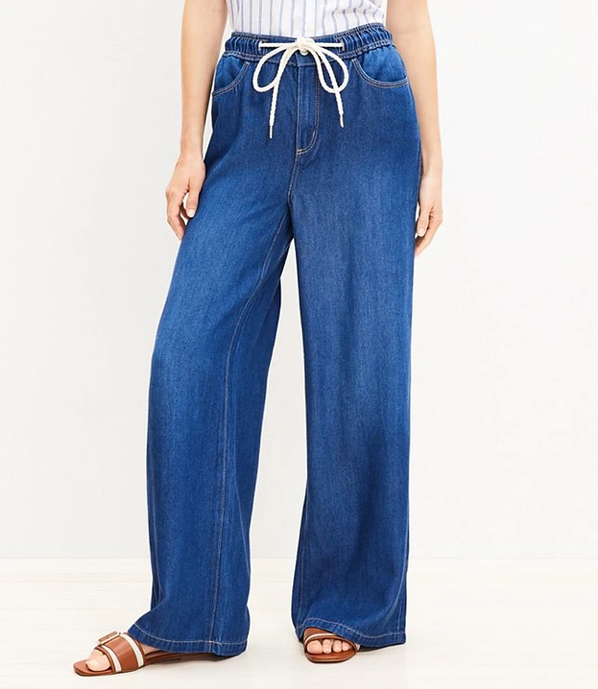 Petite High Rise Palazzo Jeans in Dark Wash