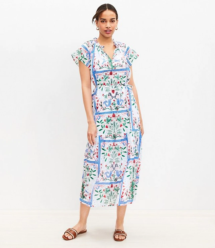 Mermaid Garden Tie Neck Midi Dress