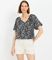 Petite Palm Crinkle Bubble Hem Top