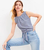 Petite Gingham Pleated Tie Waist Bubble Tank Top