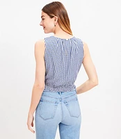 Petite Gingham Pleated Tie Waist Bubble Tank Top