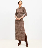 Houndstooth Mock Neck Midi Dress