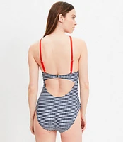 LOFT Beach Gingham Front Tie Keyhole One Piece Swimsuit