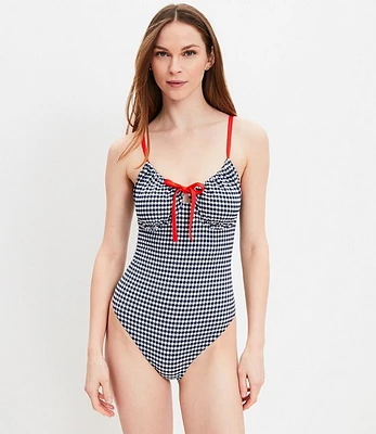 LOFT Beach Gingham Front Tie Keyhole One Piece Swimsuit