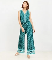 Fluid Pull On Wide Leg Pants Medallion Border Floral