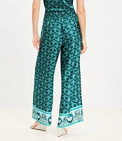 Fluid Pull On Wide Leg Pants Medallion Border Floral