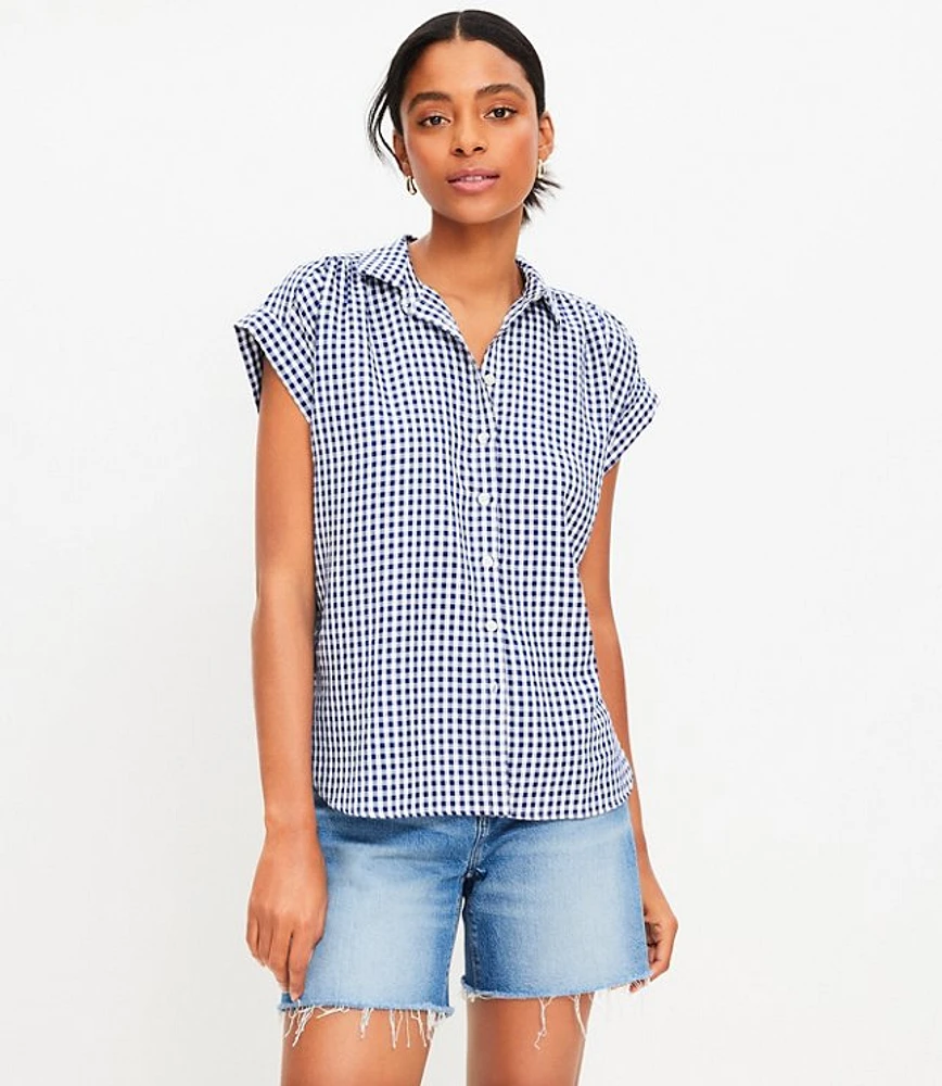 Petite Gingham Pucker Dolman Shirt